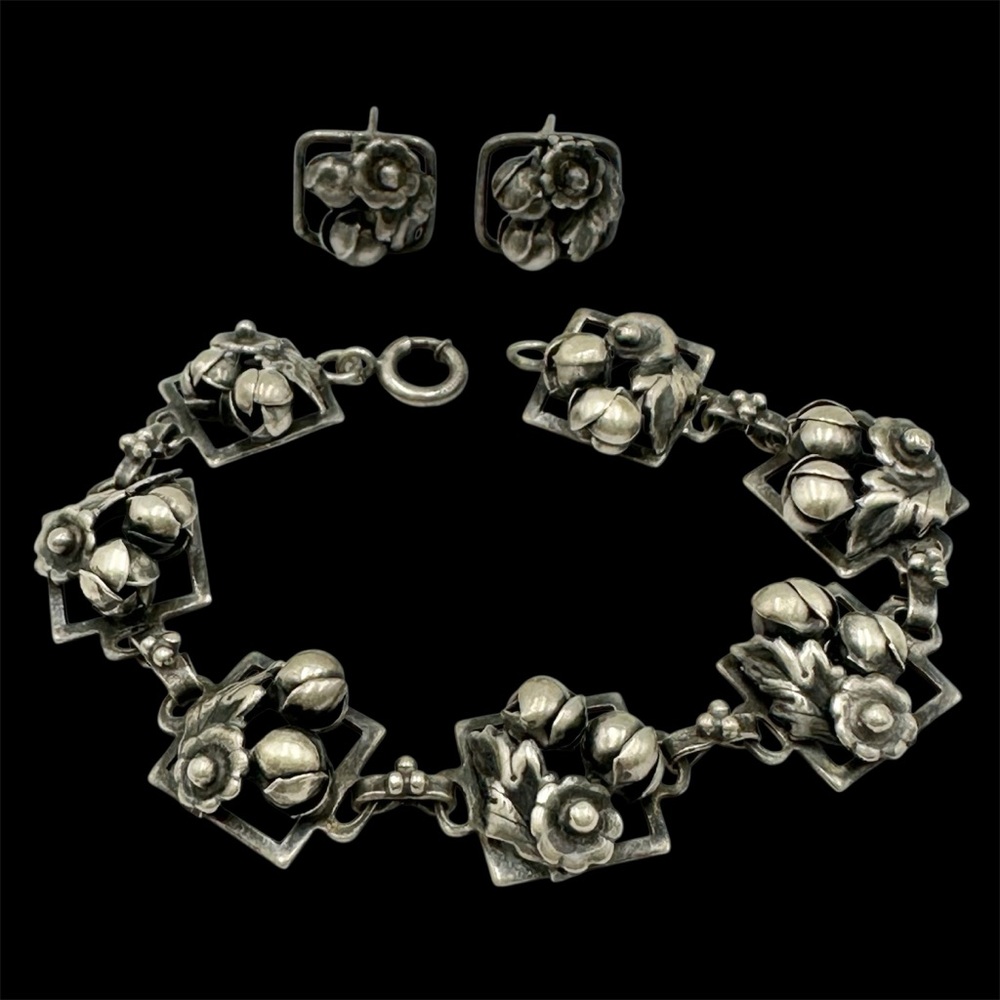 Hobe Sterling Silver Vintage Bracelet & Screw Back Earrings Set